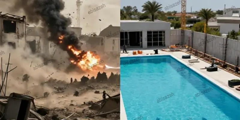 تصویر استخر در کنار یک فضای جنگی